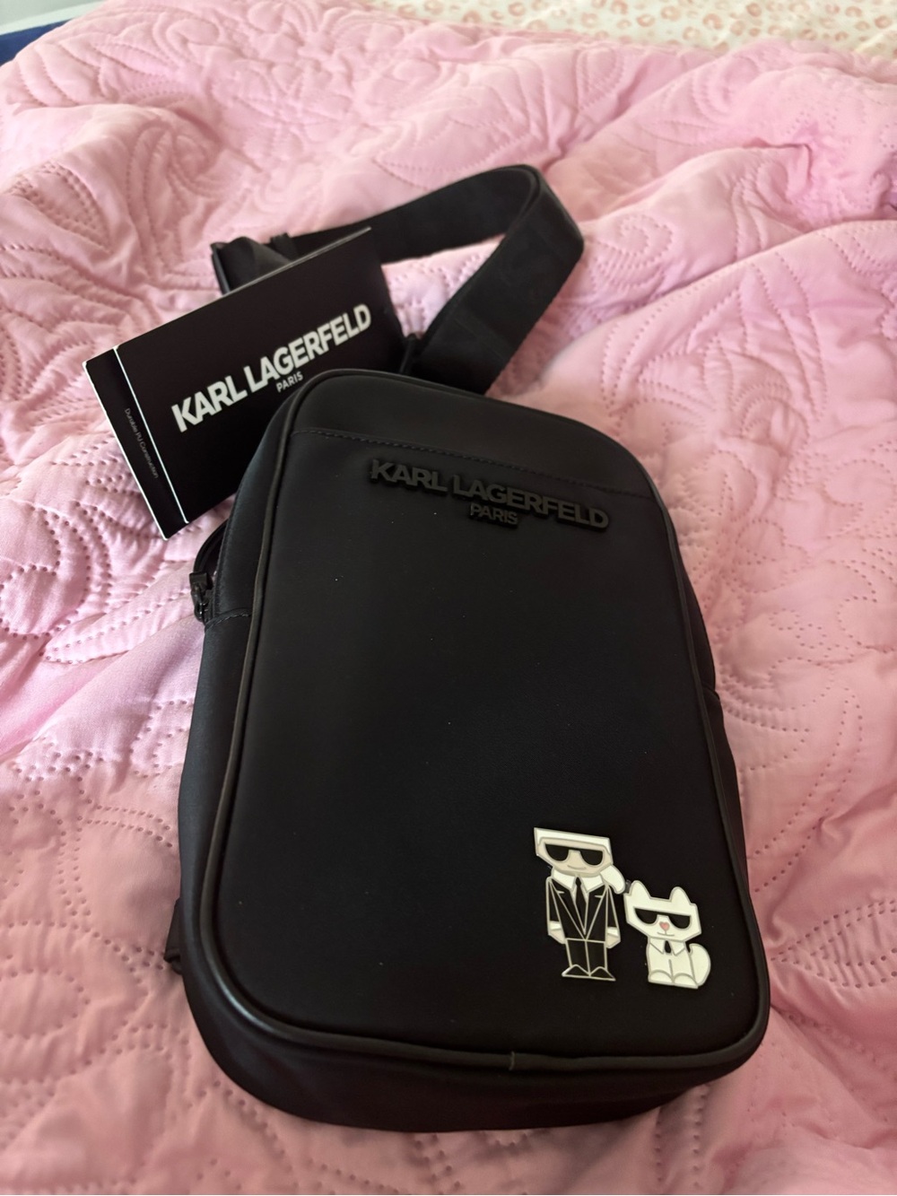 NWT Karl Lagerfeld Black Crossbody Sling Bag - Icon Patch